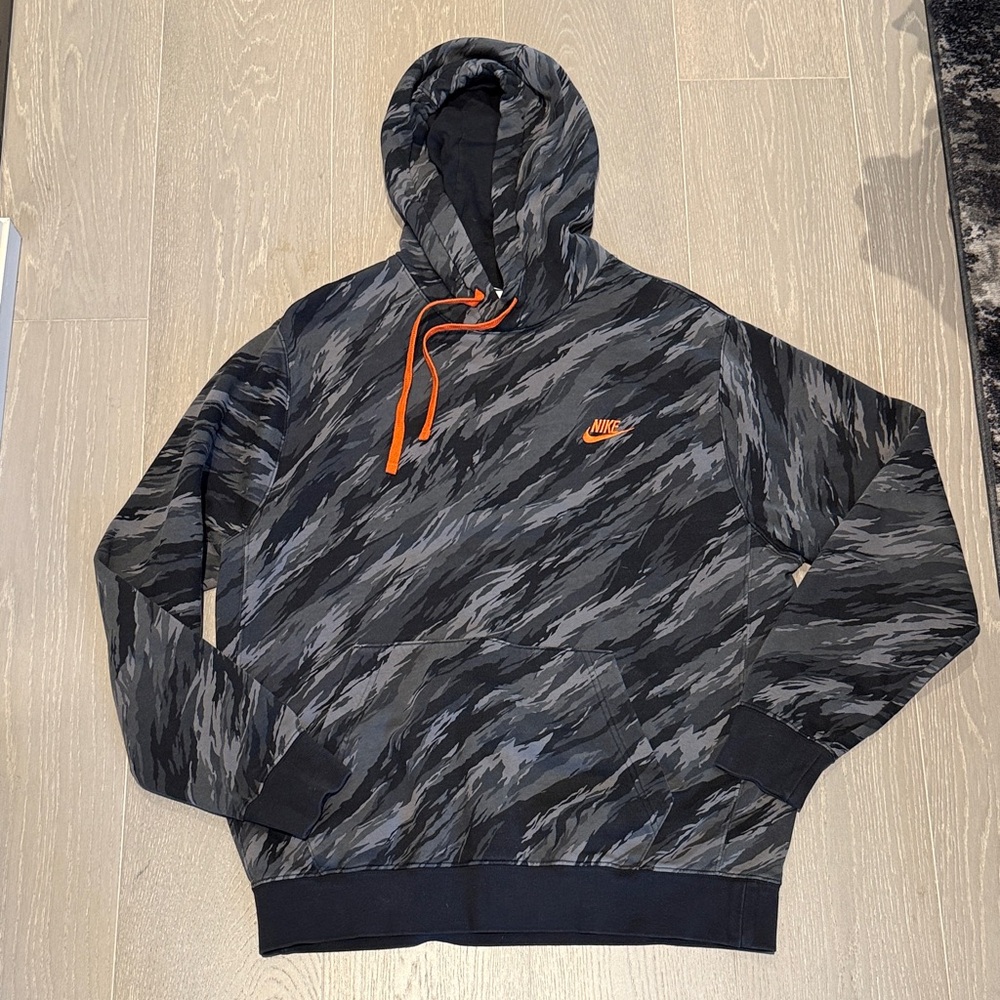 Nike Camouflage Hoodie with Orange Accents